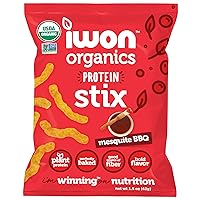 IWON Organics Mesquite BBQ Flavor Snack Stix, High Protein and Organic Healthy Snacks, 8 Bags, 1.5 Ounce