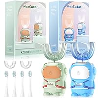 RexCodar Bundle – 2 Items：Blue Kids U Shaped Electric Toothbrush for 2-6 Age + Green Kids U Shaped Electric Toothbrush for 6-12 Age