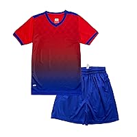 Hiheart Boys Quick Dry Short Sleeve T-shirt and Mesh Shorts Soccer Set
