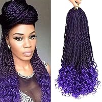 18 Inch Senegalese Twist Crochet Hair with Curly Ends Purple Prelooped Goddess Box Braids Crochet Hair for Black Women(5 Packs,1B/Purple)