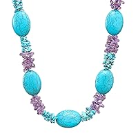 NOVICA Handmade Amethyst Beaded Necklace Reconstituted Turquoise .925 Sterling Silver Purple Blue Thailand Birthstone [28 in L x 1.2 in W] 'Gleaming Star'