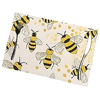 (Honey Bee) Set of 6 Placemat, Holiday Banquet Kitchen Table Decoration Flower Mats, Waterproof, Easy to Clean, 12 X 18 Inches