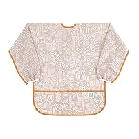 Bumkins Sleeved Smock, Toddler Reusable Waterproof Bib for Girls and Boys Ages 3-5 Years, Long Sleeve Childrens, Kids Paint Apron, Arts, Crafts and Play with Pocket, Soft Fabric, Boho Beige
