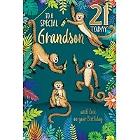 Carte Blanche Special Grandson 21st Milestone Birthday Card - Age 21 - Monkeys in the Jungle with Embosseed Foil Details - Eco-Friendly