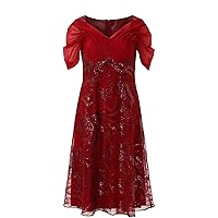 Women's Embroidered Sleeveless Sequin Dress Wedding Party Cocktail Midi Dress