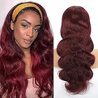 99j Headband Wig Human Hair None Lace Front Wig Human Hair Burgundy Headband Wigs Human Hair Headband Wig 99j Headband Wigs for Black Women Human Hair Glueless