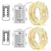 2 x Fairy Lights Battery Operated,Silver Wire Chains 8 Mode 16Ft/5Meter 50 LEDs Timer String Lights with Remote Control for Bedroom Christmas Party Wedding Decoration(Warm White)