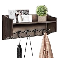 Coat Hooks with Shelf Wall-Mounted, Rustic Wood Entryway Shelf with 5 Vintage Metal Hooks, Farmhouse Mounted Coat Rack and Upper Shelf for Storage, Perfect for Your Entryway, Kitchen, Bathroom