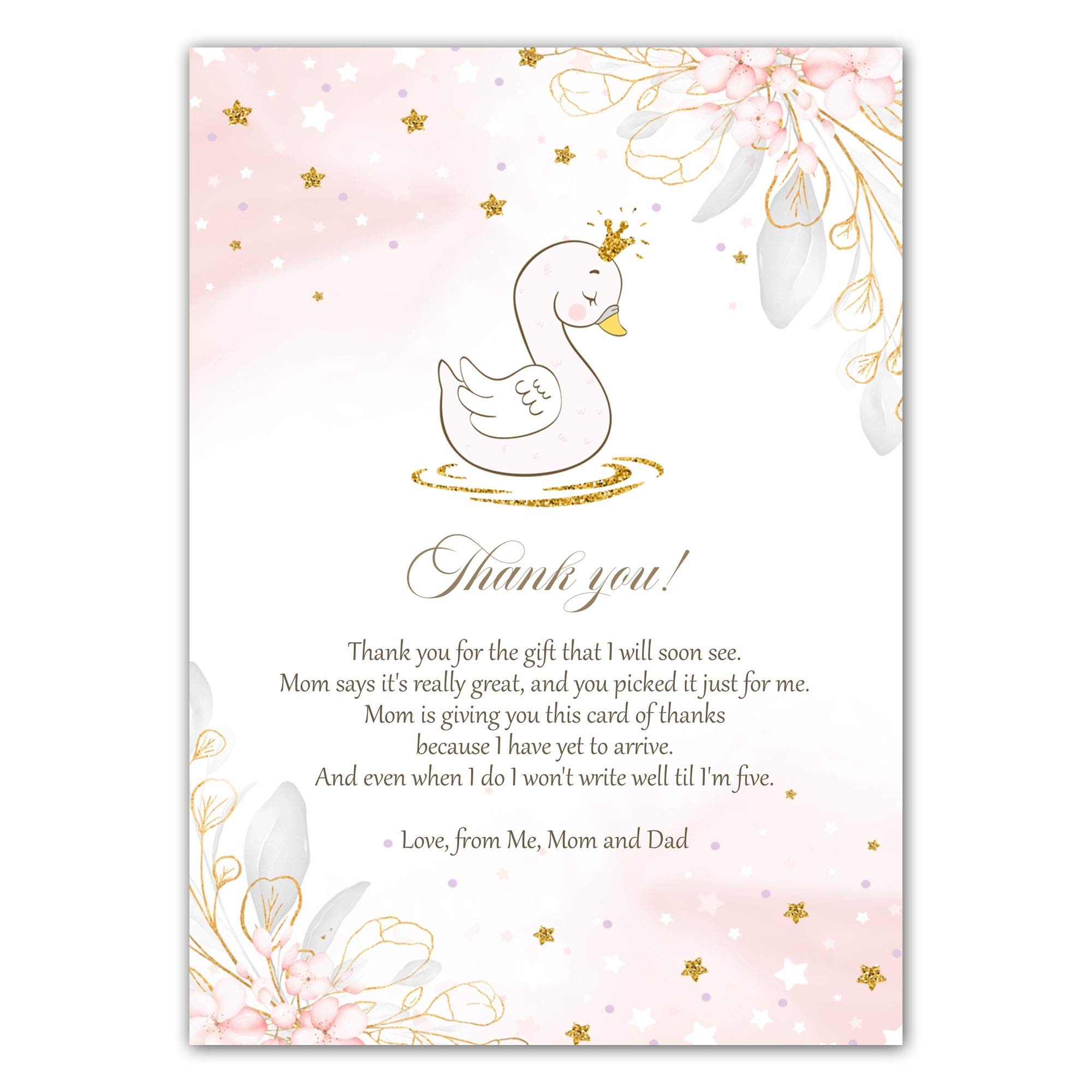Generic 30 princess swan thank you card girl baby shower party photo paper Pink 4x6 inches