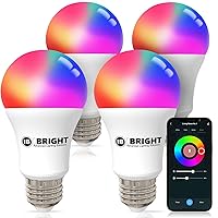 Smart Light Bulbs A19 E26, 9.5W, 800 LM, 16 Million Colors Changing, Music Mode & DIY Scene Setting, Wi-Fi Smart Bulb Works with Alexa & Google Home, 80% Energy Saving, No Hub Required, 4 Pack