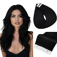 Full Shine Human Hair Extensions Tape in 18 Inch Invisible Tape in Hair Extensions Color 1 Jet Black Real Soft Human Hair 100 Grams Skin Weft Hair 40 Pcs Add Volume