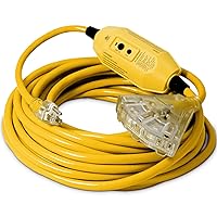 50 ft - GFCI 12 Gauge Heavy Duty Extension Cord - 3 Outlet SJTW - Indoor/Outdoor Extension Cord by Watt's Wire - 50' 12-Gauge Grounded 15 Amp Extension Cord - GFCI Extension Cord