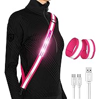 LED Reflective Running Gear High Visibility Reflective Belt Sash with Armband for Walking at Night,Adjustable Running Safety Gear Light Up Running Belt for Runners Walkers Men Women