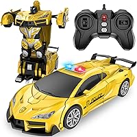 Remote Control Car, Transform Robot RC Cars, 2.4Ghz Transforming Police Car Toy with LED Light, One-Button Deformation & Rotating Drifting, Toys for 5+ Year Boys/Girls