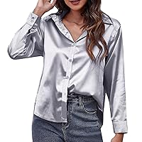 Womens Blouses Oversized Boyfriend Wrinkle-Free Shirt Long Sleeve V-Neck Button Down Fashion 2024 Work Tops Shirts