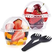 Zezzxu 50 Pack 8oz Fruit Cups with Lids, Clear Plastic Dessert Cups with No Hole Dome Lids and Sporks, Disposable Parfait Bowls for Ice Cream, Yogurt, Fruit Salad, Snack, Pudding