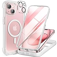 Miracase Glass Series for iPhone 15 Case [Compatible with MagSafe] Full-Body Magnetic Bumper Case with Built-in 9H Tempered Glass Anti-Fingerprint Screen Protector + Camera Lens Protector, Matte Clear