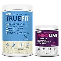 AminoLean Pre Workout Energy (BlackBerry Pomegranate 30 Servings) with TrueFit Protein Powder (Vanilla 2 LB)