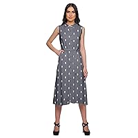 Sleeveless Printed Button Down Dress with Pocket Casual Women Shirt