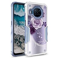 Rosebono Compatible with Nokia X100 5G Case, Hybrid Dual Layer Graphic Design Pattern Heavy Duty Protection Case for Nokia X100 5G (Purple Flower)