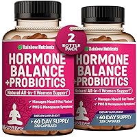 (2 Pack) Hormone Balance + Probiotics for Women (3450mg) Natural Relief for Menopause, Weight Management, Hot Flashes, PMS, Bloating | 4:1 Chasteberry, Dong Quai, Black Cohosh | Non GMO|240 V Capsules