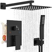 8 Inch Shower Faucet Set, Rainfall Shower System With High Pressure Handheld Shower Head and Square Fixed Shower Head,Spray Wall Mounted Rainfall Shower Fixtures