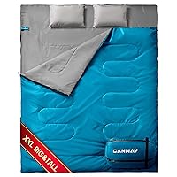 CANWAY Double Sleeping Bag, 2 Person Sleeping Bags for Adults Queen Size XL & XXL Sleeping Bag with 2 Pillows for Camping, Backpacking Lightweight Waterproof