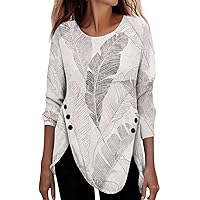 Women's Long Sleeve Blouses Loose Casual Floral Print Button T-Shirt Top Blouses Dressy Casual, S-3XL