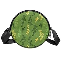 Colored Leaves Pattern With Lemon Crossbody Bag for Women Teen Girls Round Canvas Shoulder Bag Purse Tote Handbag Bag