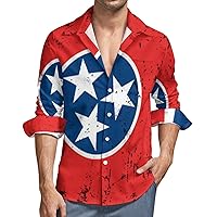 Retro Tennessee State Flag Hawaiian Shirt for Men Long Sleeve Button Down Summer Tee Shirts Tops
