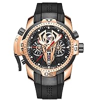 Reef Tiger Mens Sport Mechanical Watches with Rose Gold Black Dial Automatic Watch Calfskin Rubber Strap RGA3591