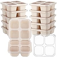 12 Pcs Bento Snack Containers 4 Divided Compartments Wheat Straw Snack Box with Lid Reusable Meal Prep Lunch Box Food Storage Containers for Adults Travel Work