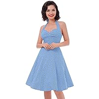Women's Vintage 1950s Dress Retro Polka Dot 50s 60s Halter Dress Hepburn Cocktail Swing Party Rockabilly Dresses Gowns