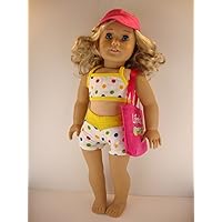 5 Pc Swim Suit in Yellow, Pink and Polka Dots Includes Hat, Sandals, Beach Bag and Cover up