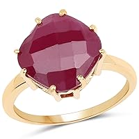 14K Yellow Gold Plated 8.95 Carat Glass Filled Ruby .925 Sterling Silver Ring