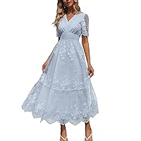 BerryGo Women's Sequin Floral Embroidery Short Sleeve Wedding Party Prom Evening Dress Mother of The Bride Dresses