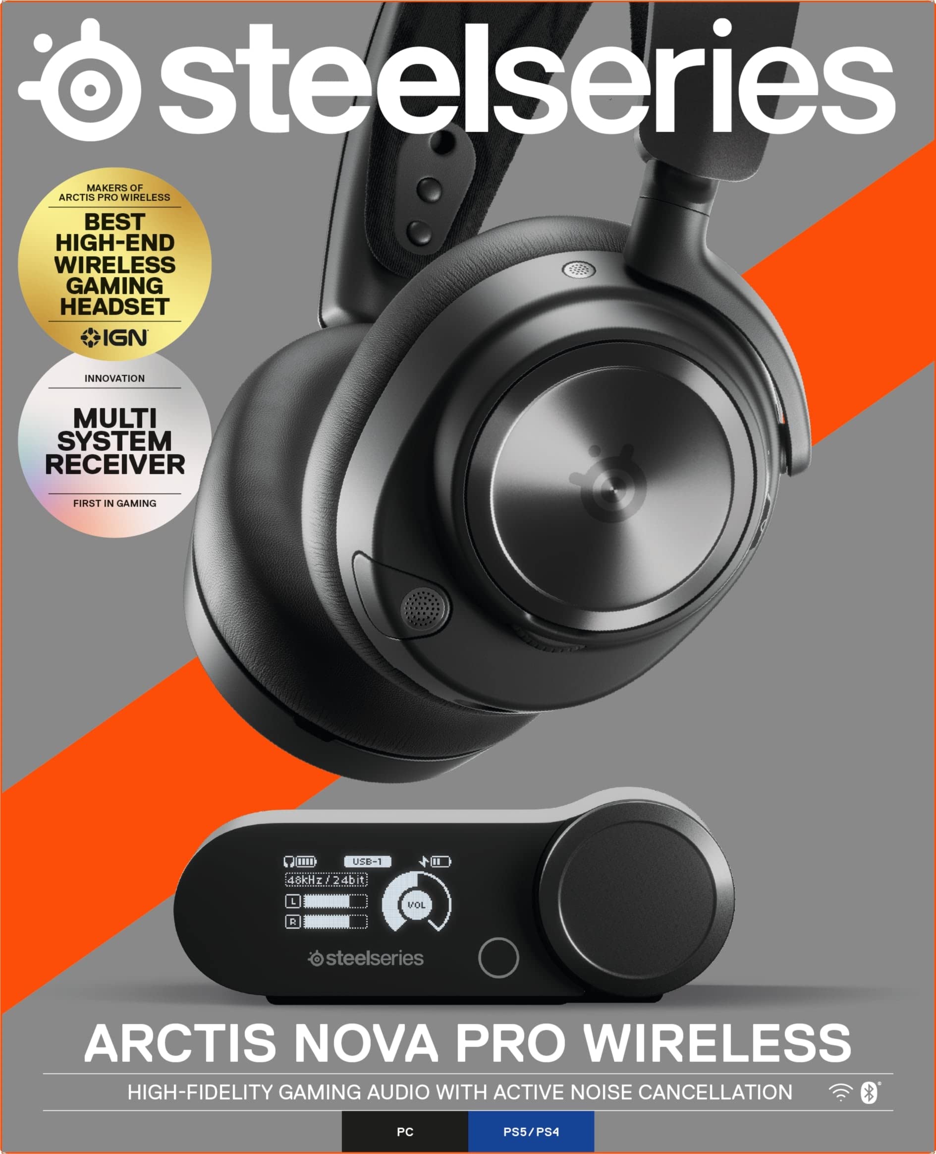 NEW SteelSeries Arctis Nova Pro Wireless Multi-System Gaming Headset - Premium Hi-Fi Drivers - Active Noise Cancellation - Infinity Power System - Stealth Retractable Mic - PC, PS5/PS4, Switch, Mobile