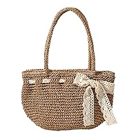 Straw Beach Bag, Straw Bags for Women, Retro Straw Handbag With Lacce Knot, Woven Straw Beach Bag, 5.9x9.8 Portable Straw Tote Bag for Summer