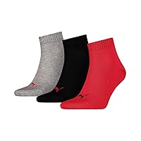 3 pair Puma Sneaker Quarter Socks Unisex Mens & Ladies In 3 Colours, Socken & Strümpfe:35-38, color:232 - black / red