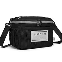 SUNNY BIRD Insulated Lunch Bag with Foldable and Leakproof Design, Thermally Insulated, Shoulder Strap for Women, Men and Teen (Black 002)