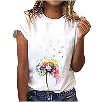 Women Summer Short Sleeve T Shirt Trendy Butterfly Print Tops Casual Crewneck Loose Fit Tee Plus Size Tunic Blouses