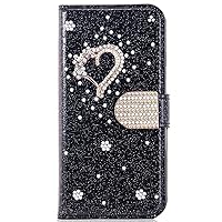 XYX Wallet Case for Xiaomi Redmi Note 9S, Glitter Crystal Love Diamond Flip Card Slot Luxury Girl Women Phone Cover, Black