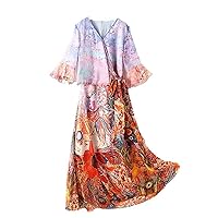 Women's Summer Dress,Vintage Flare Sleeve Elegance in Mulberry Silk