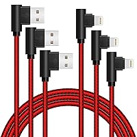 [3-Pack] 6FT/2M iPhone Gaming Charger Cable 90 Degree Elbow Game Video Watching Compatible with iPhone Xs Max/XS/XR/7/7Plus/X/8/8Plus/6S/6S Plus/SE (Black Red, 6FT)