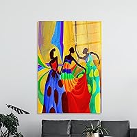 kayra export Wall Art, Wall Decoration, Glass Wall Decor, African Women Dancers, Black Woman Glass Decor, Abstract Glass Wall Art, (Silver Framed - 48x71 inches)