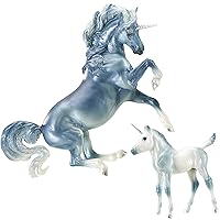 Breyer Traditional Series Cascade and Caspian | 2 Unicorn Set | Horse Toy Models | 1:9 Scale | Model #1818 Blue, White, Gray