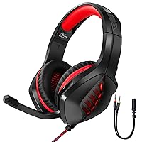 Gaming Headset with Microphone for PS4, Xbox One, PC, Over Ear Headphones with Mic, Wire, Noise Cancelling LED Light, Bass Surround for Playstation Nintendo PS3 Games (Red1)
