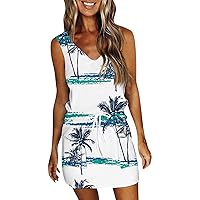 Summer Dresses for Women 2024 Sleeveless Striped Drawstring Sundresses Knee Length V Neck Beach Dresses with Pockets