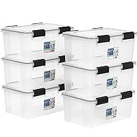IRIS USA 19 Quart WEATHERPRO Plastic Storage Box with Durable Lid and Seal and Secure Latching Buckles, 6 Pack, Weathertight, Keep Dust and Moisture Out, Clear/Black