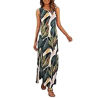 Hount Women's Casual Summer Sleeveless Dress Loose Split Maxi Dresses with Pockets